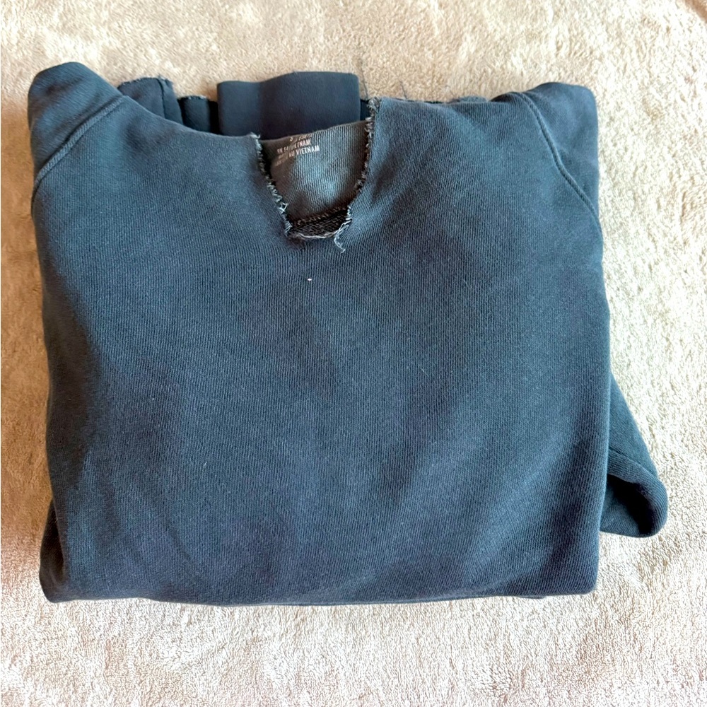 Aerie distressed hooded sweatshirt, navy, Size SM.